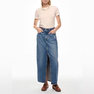 Levi’s Women’s Medium Blue Front Slit Ripped Maxi Denim Skirt Sz 25 NWT